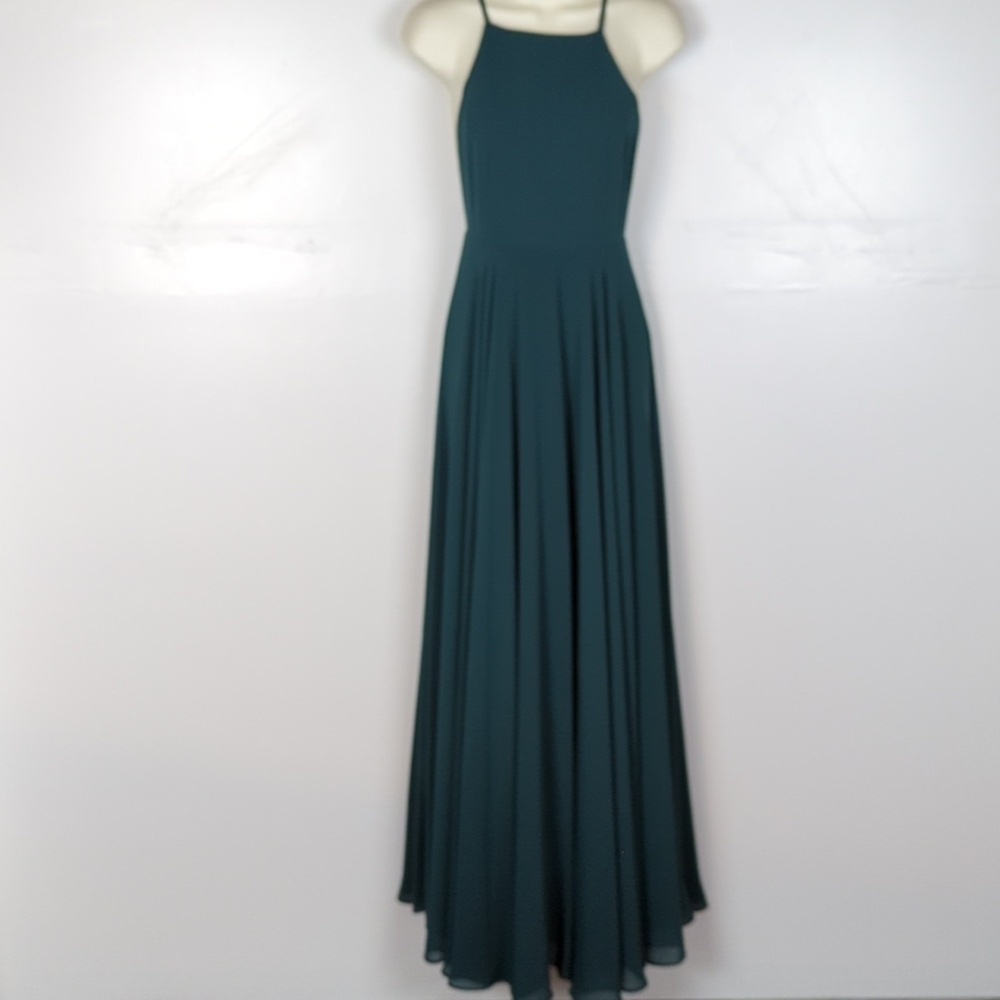 Lulu's Open Back Chiffon Full Length Dress
